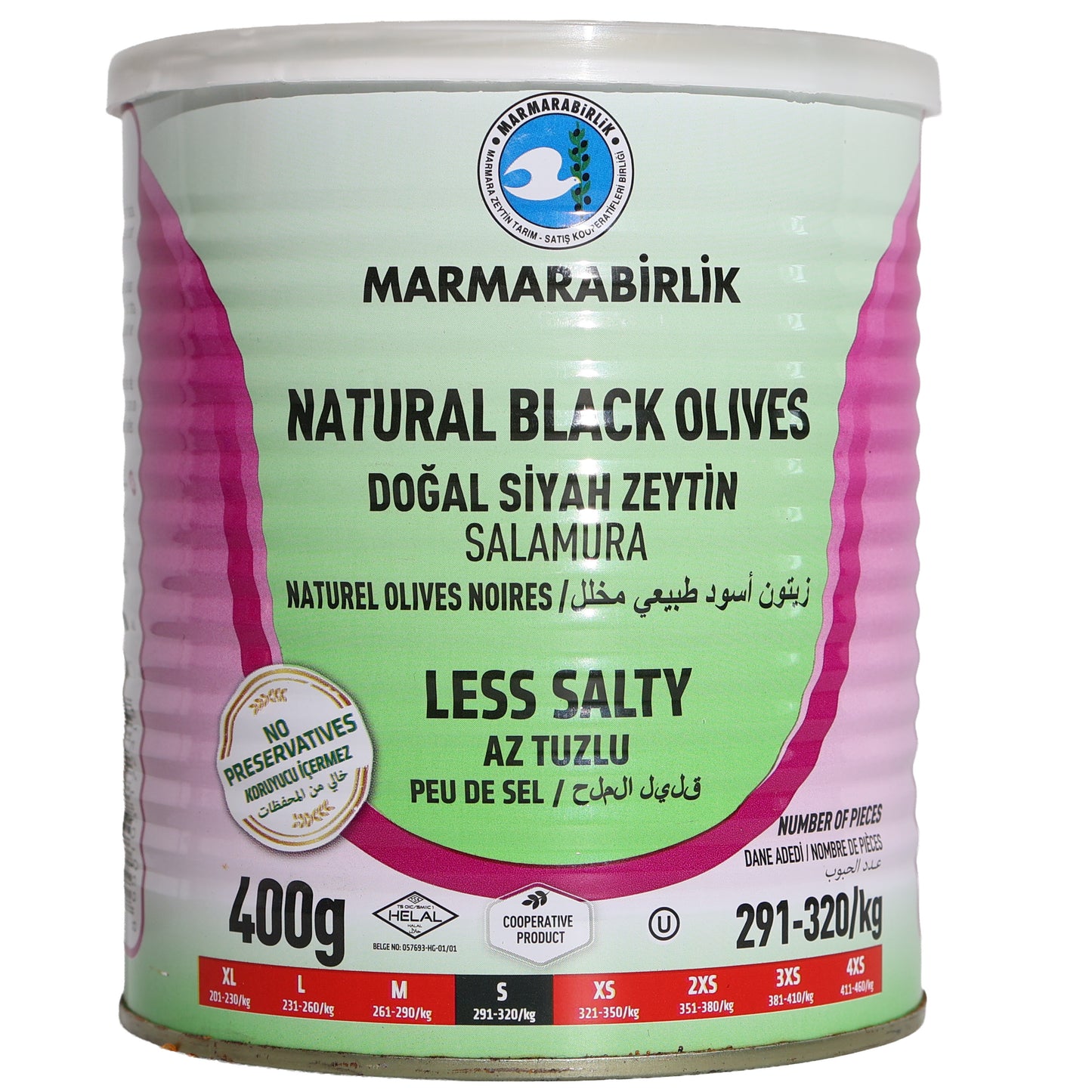 Marmarabirlik Natural Black Olives Less Salty, 14.11oz