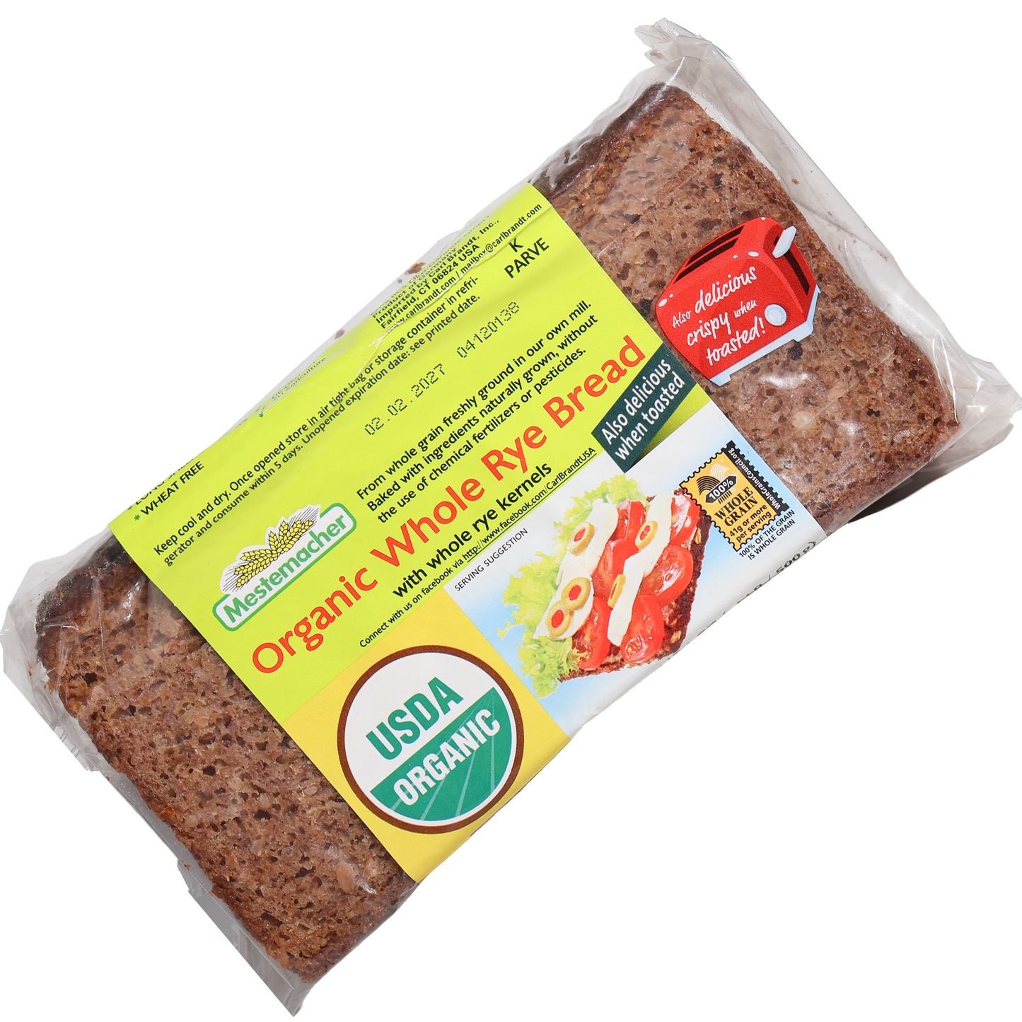 Mestemacher Organic Whole Rye Bread w/ Whole Rye Kernels, 17.6oz