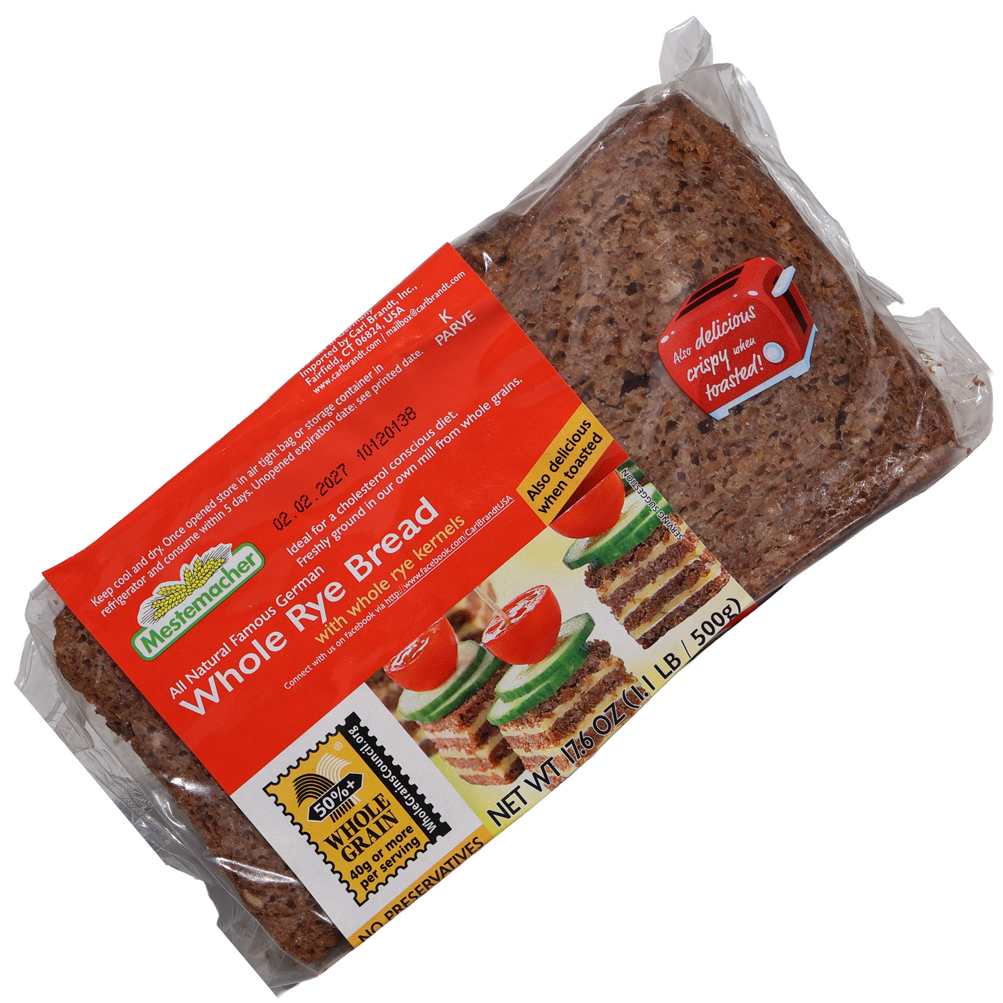 Mestemacher Whole Rye Bread w/ Whole Rye Kernels, 17.6oz