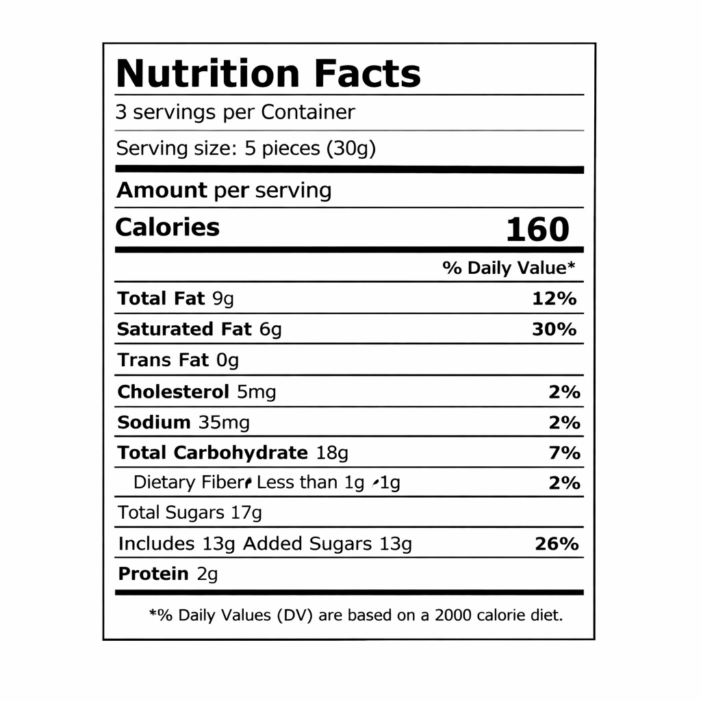 Milka Cow Spots Kuhflecken alpine milk chocolate bar, 3.17 oz — nutrition facts label (serving size 5 pieces / 30 g)