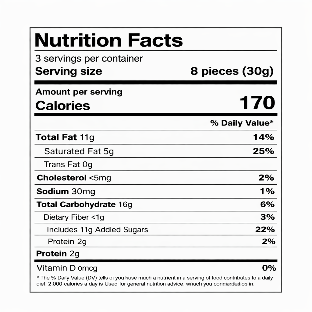 Milka Noisette hazelnut paste milk chocolate bar, 3.17 oz — nutrition facts label (serving size 8 pieces / 30 g)
