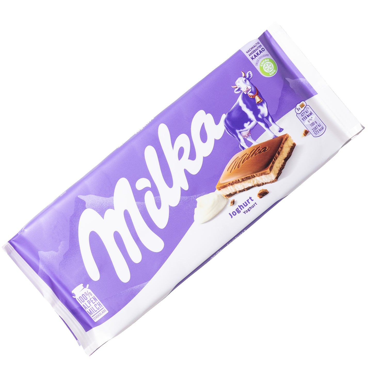 Milka yogurt alpine milk chocolate bar, 3.52 oz — purple wrapper on white background