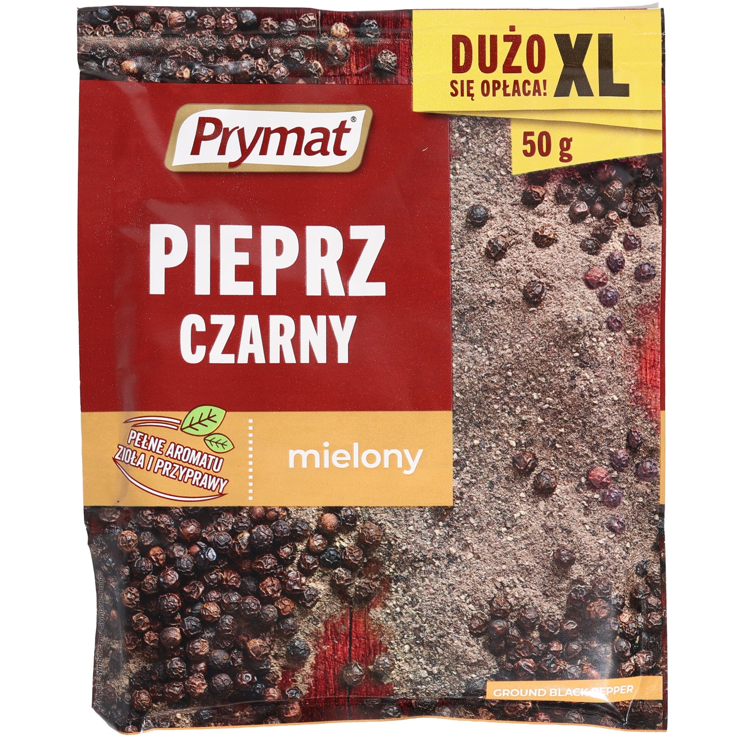 Prymat Ground Black Pepper, 1.76 oz (50 g) โ finely ground black pepper made from carefully selected peppercorns, delivering a bold aroma and sharp, peppery flavor. A versatile kitchen staple ideal for seasoning meats, poultry, seafood, soups, sauces, vegetables, marinades, and everyday cooking. Convenient resealable-style packet with Prymat branding.
