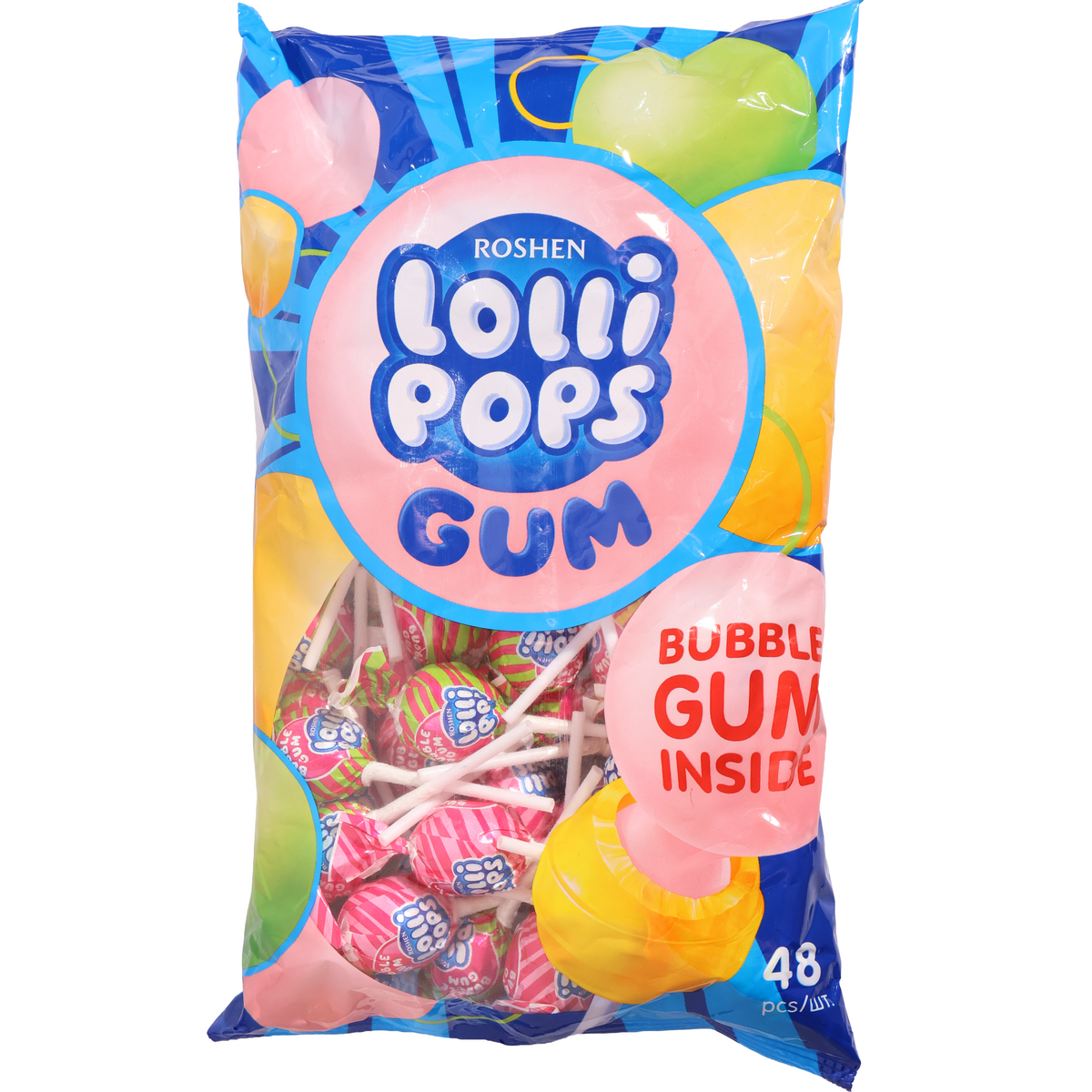 Roshen Lolli Pops Gum Fruit Mix with Bubble Gum, 32.5oz