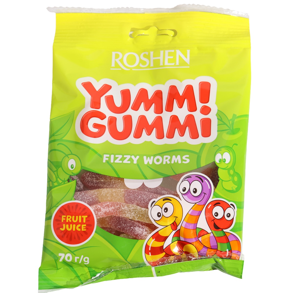 Roshen Yummi Gummi Fizzy Worms Gummy Candy, 2.47oz