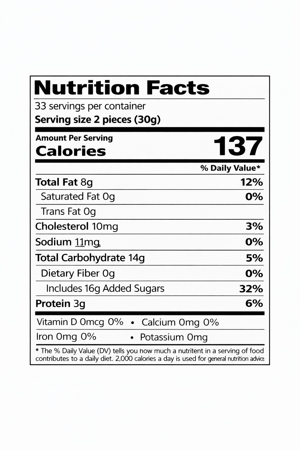 Slavyanka Super Step chocolate nougat & hazelnut glazed sweets, 2.2 lb — nutrition facts label (serving size 2 pieces / 30 g)