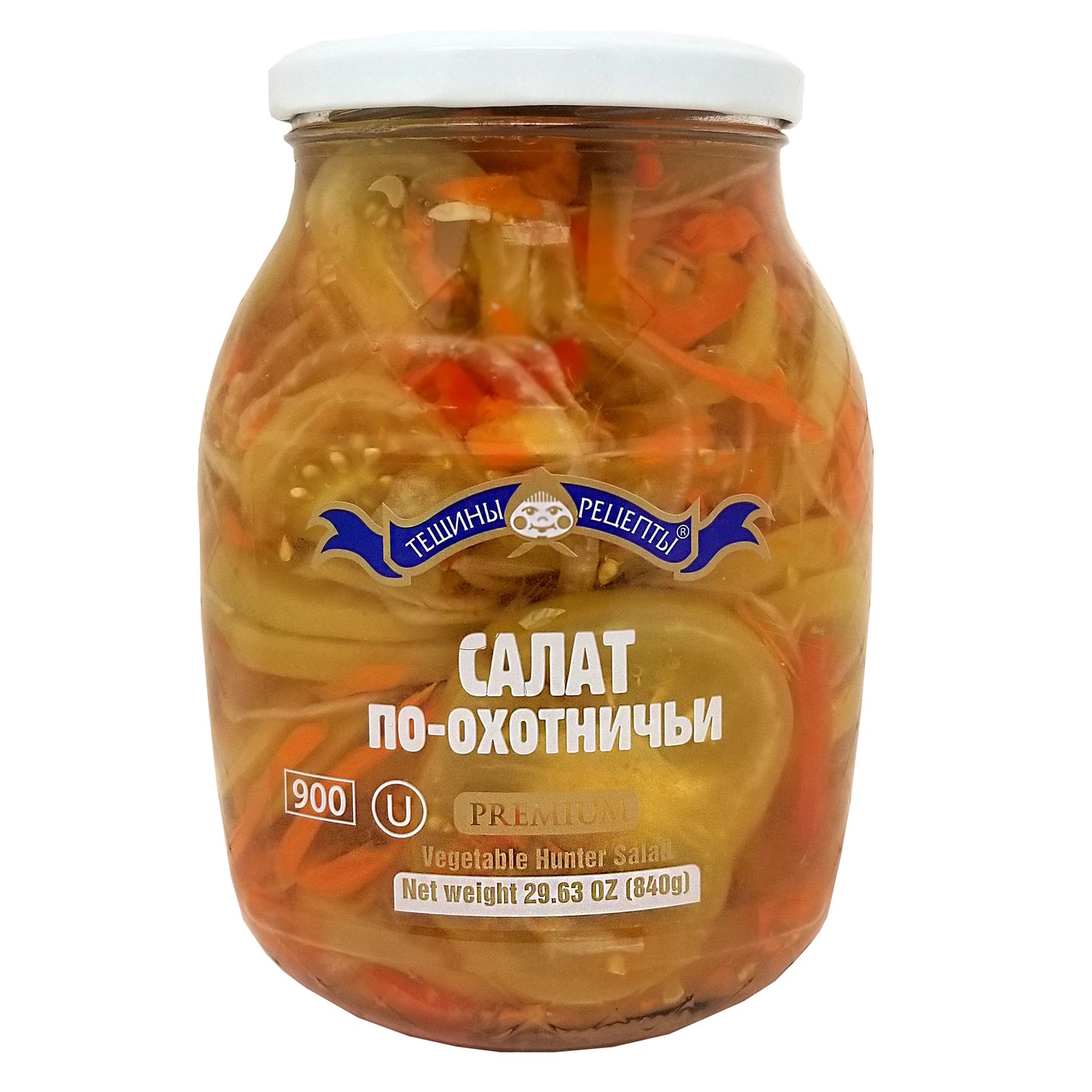 jar of Teshchiny Retsepty Vegetable Hunter Salad, 840g