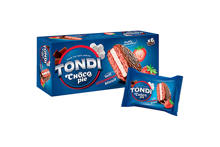 Box of Tondi Choco Pie Soft Strawberry Biscuits (6 Count), 180g