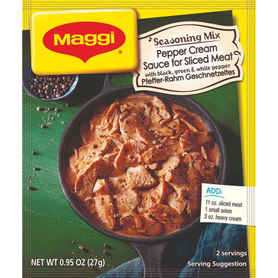 Maggi Pepper Cream Sauce for Sliced Meat w/ Black, Green & White Pepper Seasoning, 27g pack