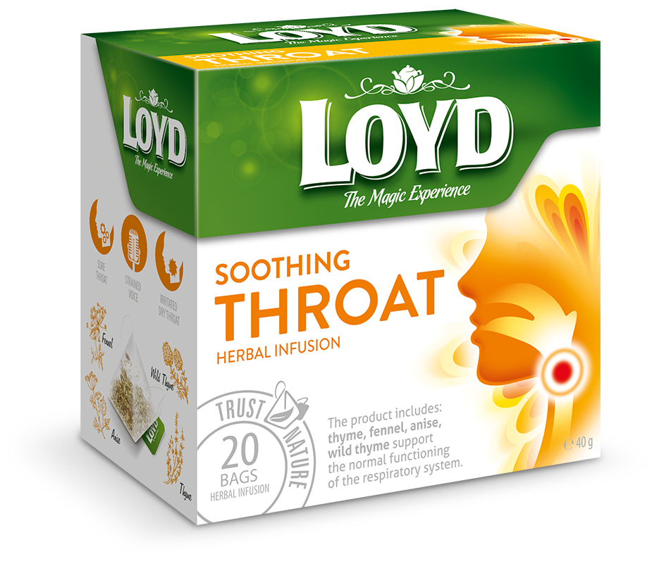 box of Loyd Soothing Throat Herbal Infusion Tea, 20TB