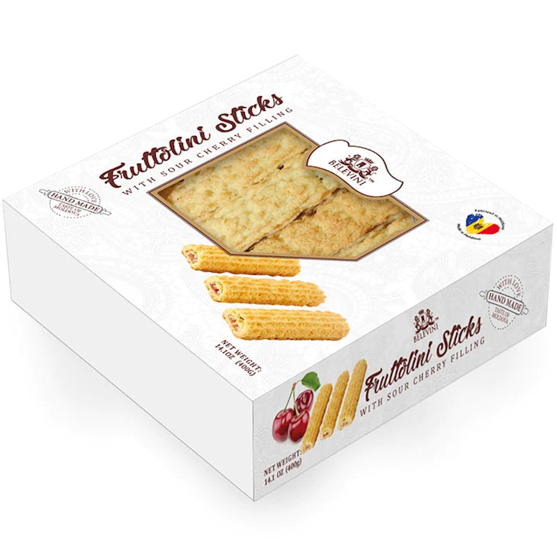 pack of Belevini Fruttolini Sticks w/ Sour Cherry Filling, 400g