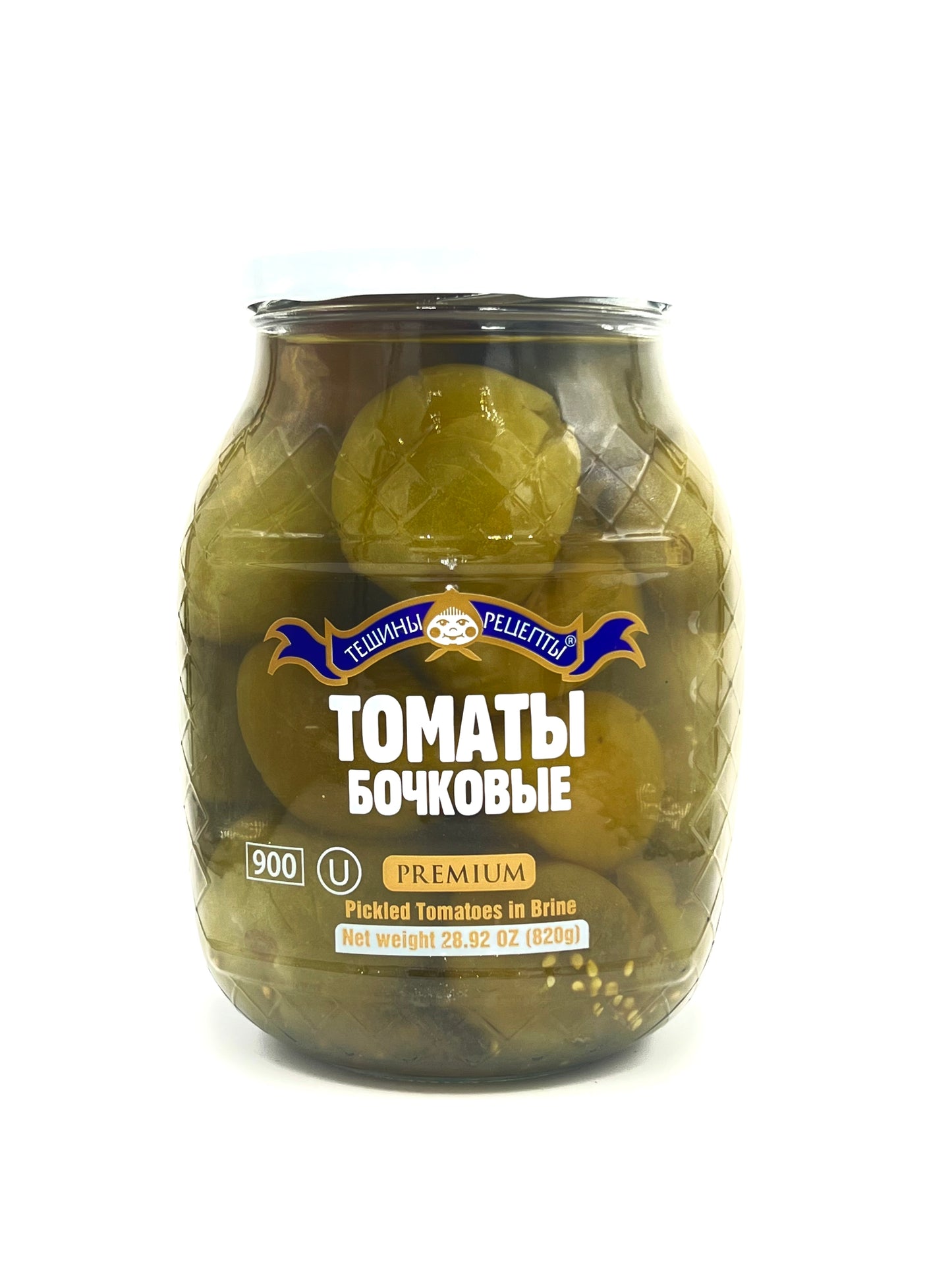 pack of Teshchiny Retsepty Pickled Tomatoes in Brine, 820g