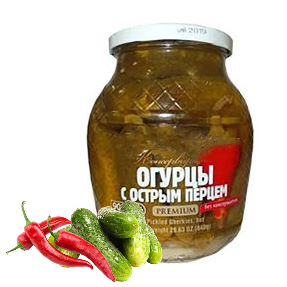 jar of Teshchiny Retsepty Hot Pepper Cucumbers, 900g