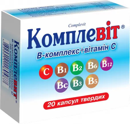 Box of Complevit B Complex + Vitamin C Capsules, 20pcs