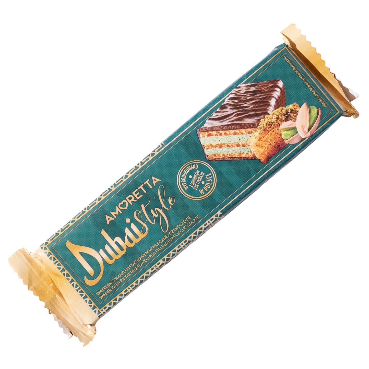 Amoretta Dubai Style Pistachio Wafer in Milk Chocolate, 1.41oz