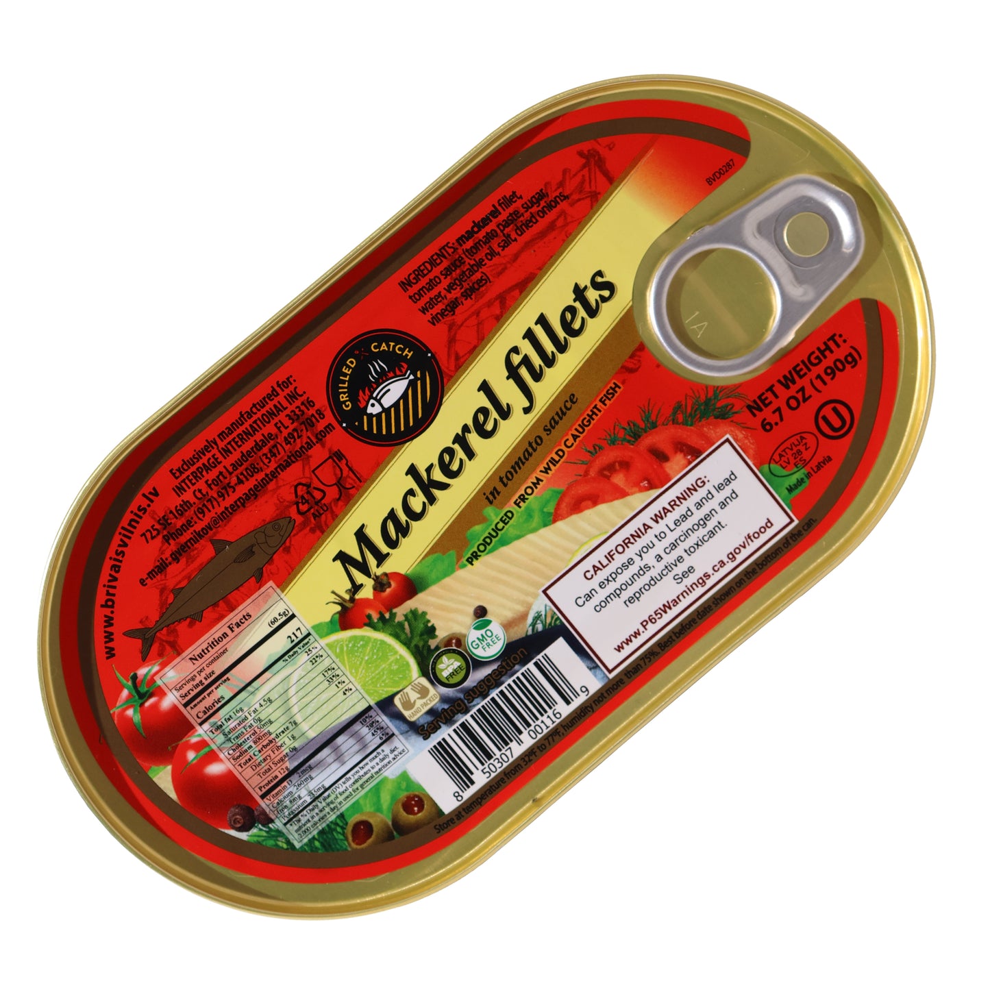 Brivais Vilnis Mackerel Fillets in Tomato Sauce, 6.7oz