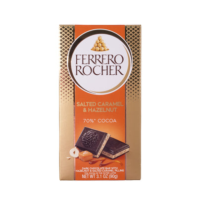 Ferrero Rocher Salted Caramel & Hazelnut 70% Cocoa Dark Chocolate Bar, 3.1oz
