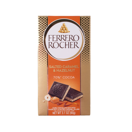 Ferrero Rocher Salted Caramel & Hazelnut 70% Cocoa Dark Chocolate Bar, 3.1oz