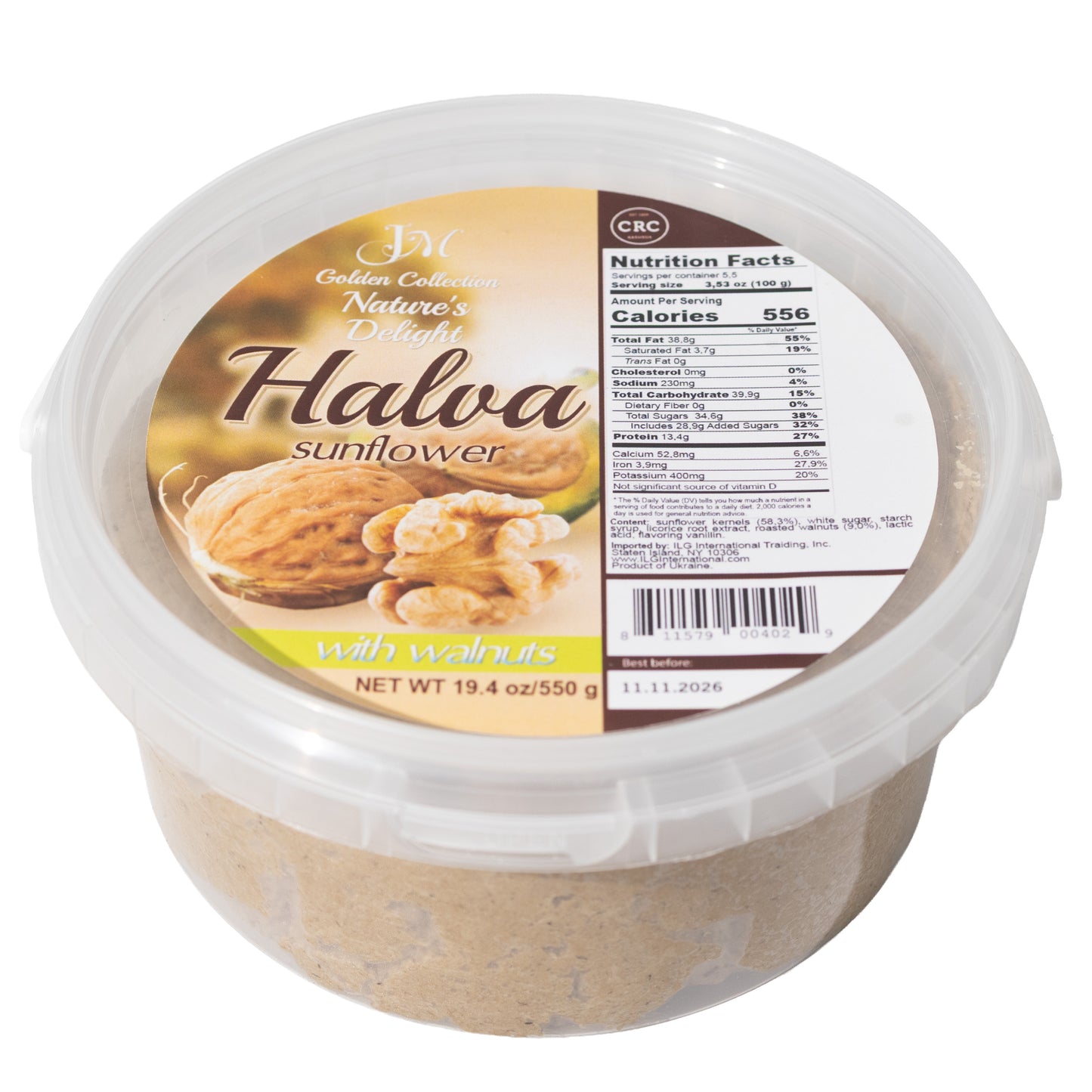 Golden Collection Nature's Delight Sunflower Halva with Walnuts, 19.4oz