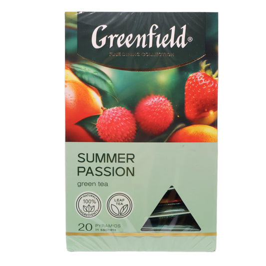 Greenfield Summer Passion Mango Lychee Strawberry Green Tea, 20 Pyramids
