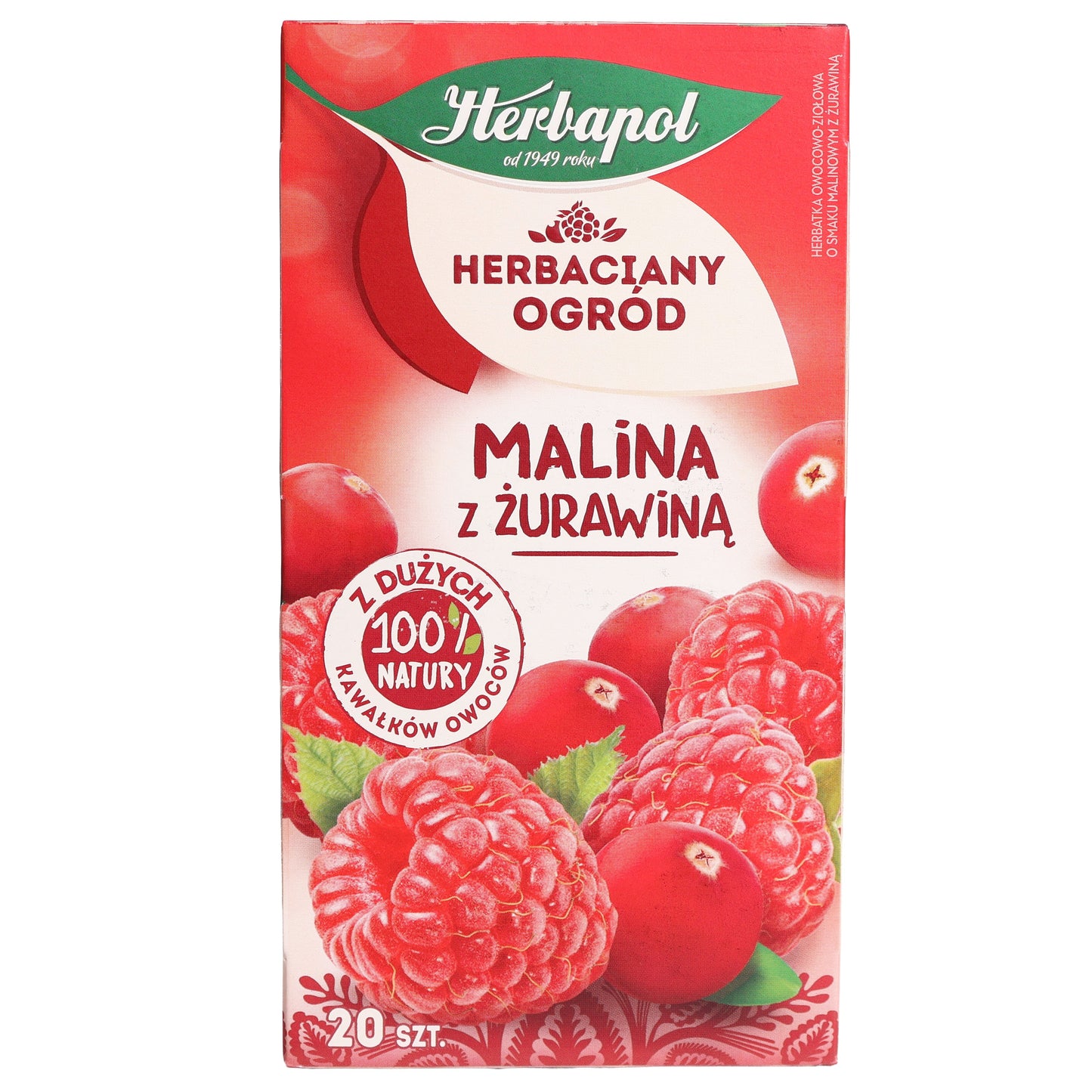Herbapol Raspberry with Cranberry Tea Bags, 20 Tea Bags