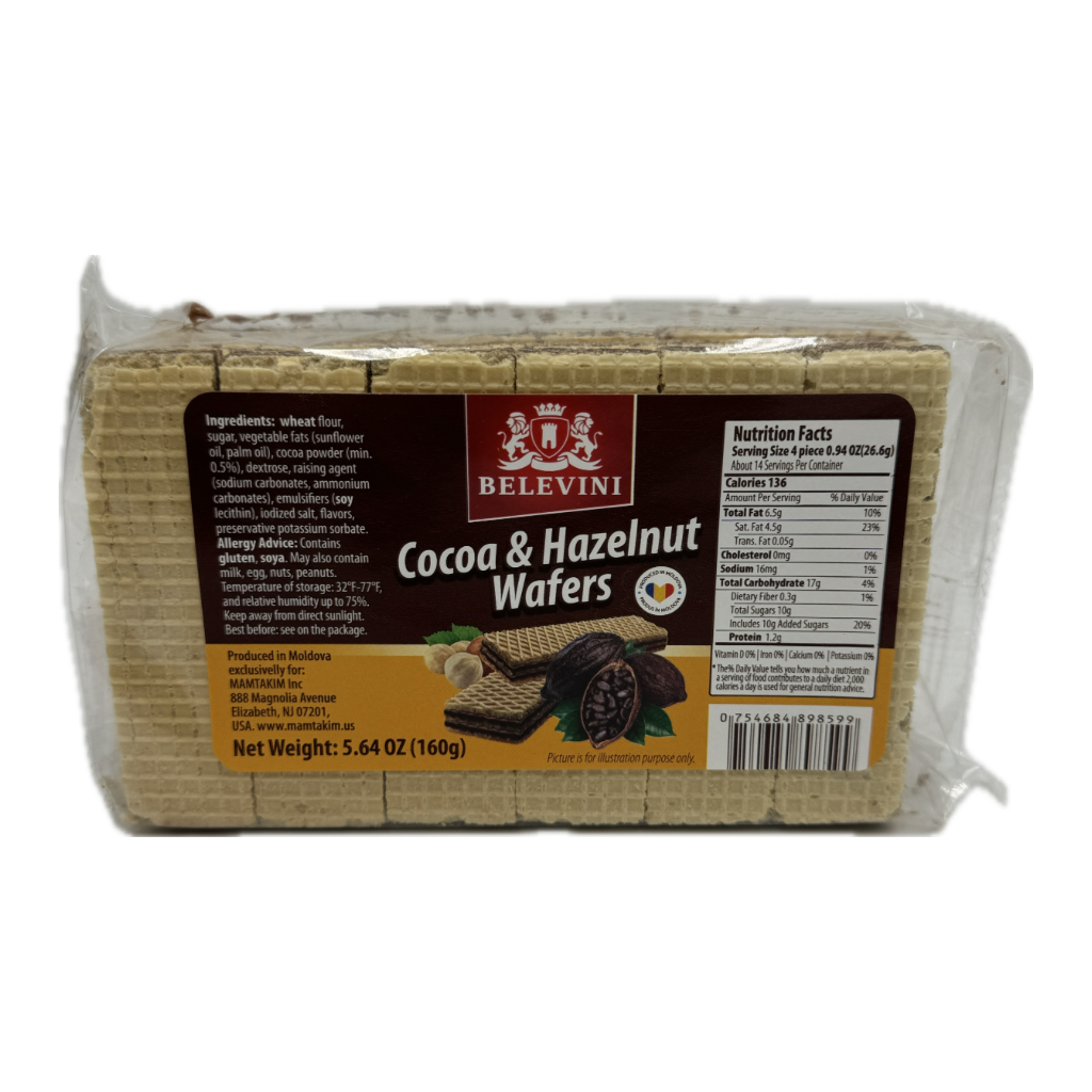 pack of Cocoa & Hazelnut Wafers, 160g