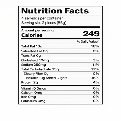 Konti Bonjour vanilla dessert cakes, 8.18 oz — nutrition facts label (serving size 2 pieces / 55 g)