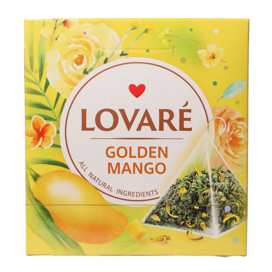 Lovare Golden Mango Green Tea Pyramid Tea Bags, 15 Pyramid Tea