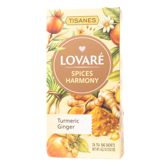 Lovare Spices Harmony Turmeric Ginger Herbal Tea, 24 Tea Bags