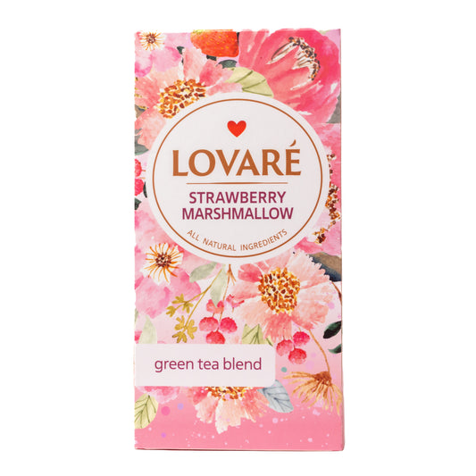 Lovare Strawberry Marshmallow Green Tea Blend, 24 Tea Bags