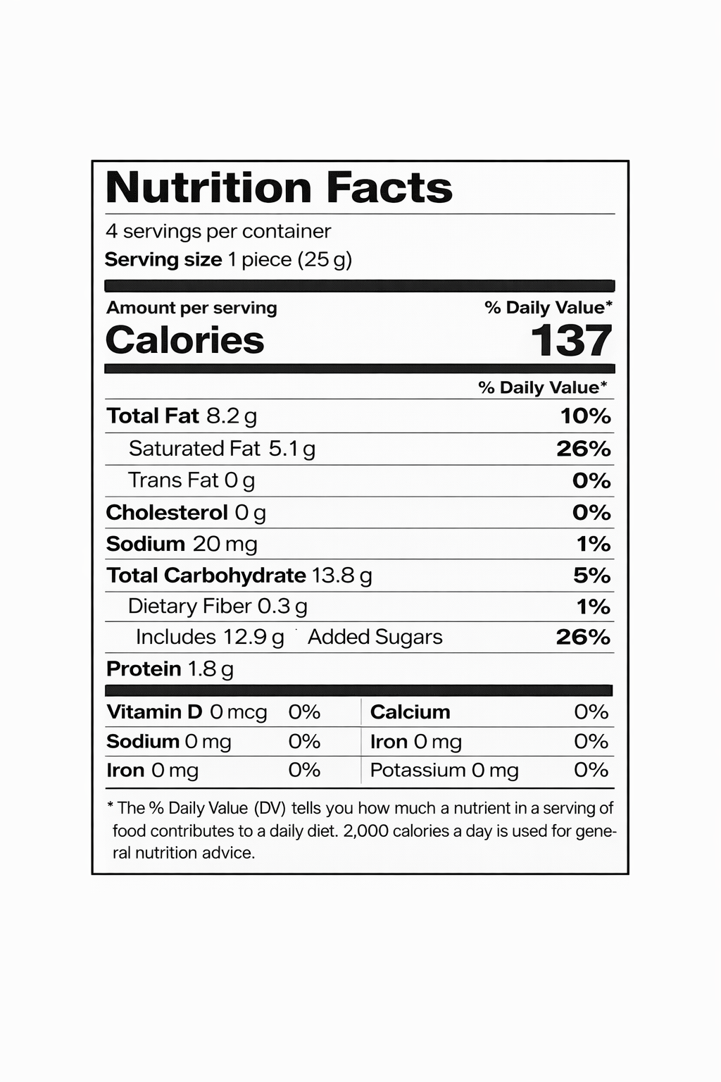 Lubimov Kids Despicable Me milk chocolate with milk filling, 3.52 oz — nutrition facts label (serving size 1 piece / 25 g)