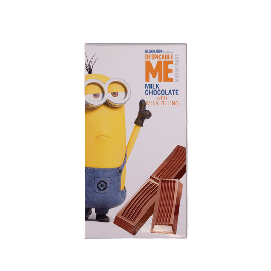 Lubimov Kids Despicable Me milk chocolate with milk filling bar, 3.52 oz, front packaging with Minion character