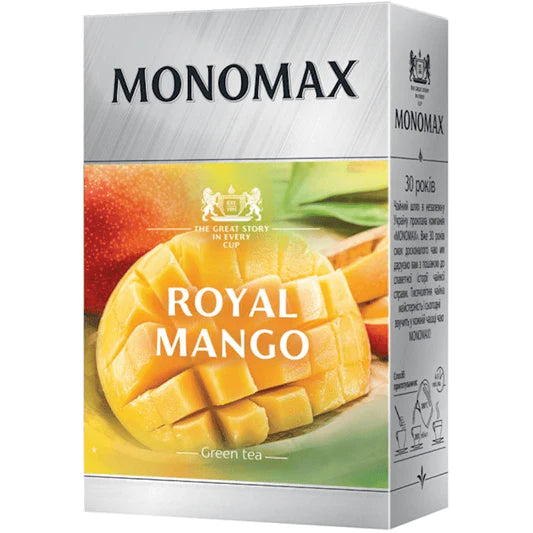 box of Monomax Royal Mango Loose Green Tea, 80g