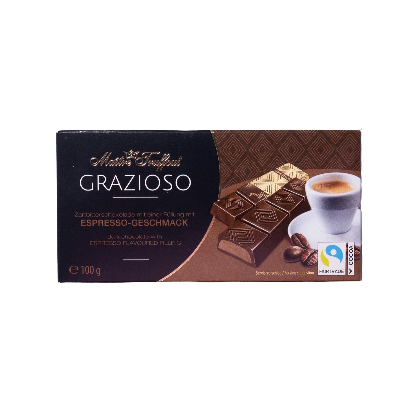 Maitre Truffout Grazioso Espresso Dark Chocolate with Filling, 3.53oz