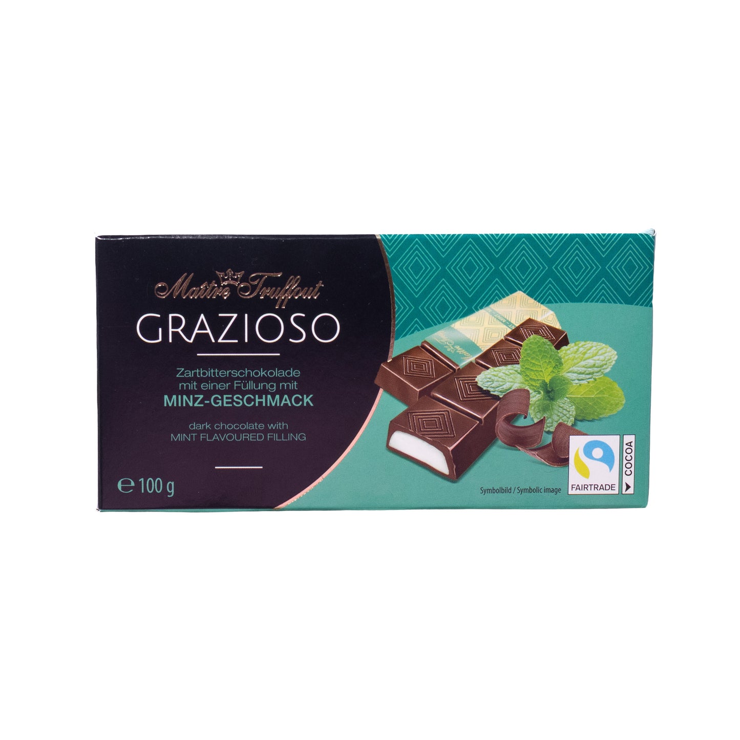 Maitre Truffout Grazioso Mint Dark Chocolate with Mint Flavoured Filling, 3.53oz