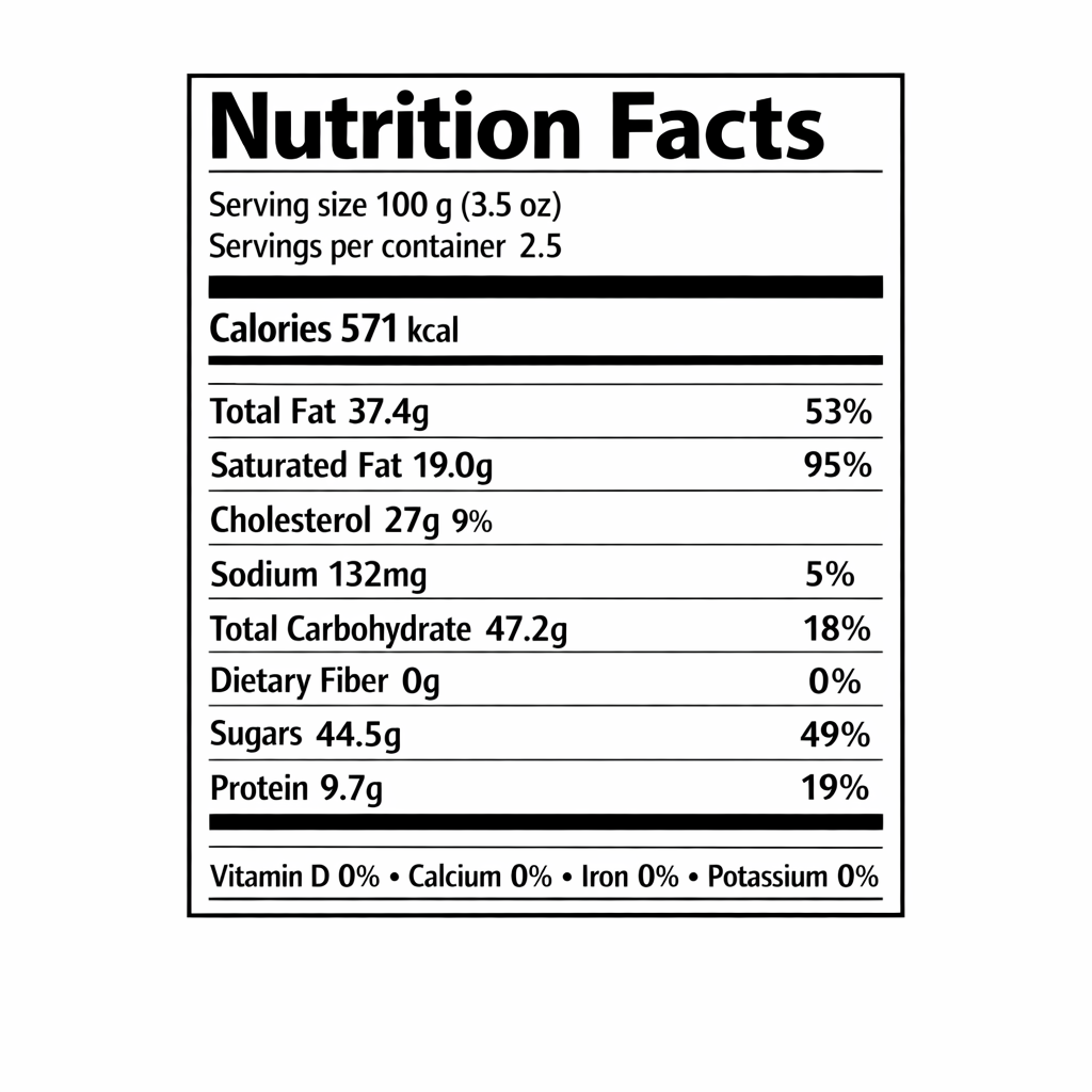 Merci Crispy Selection assorted crispy almond chocolates, 8.75 oz — nutrition facts label (serving size 100 g / 3.5 oz)