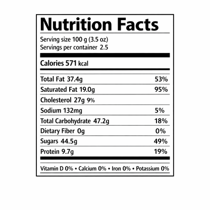 Merci Crispy Selection assorted crispy almond chocolates, 8.75 oz — nutrition facts label (serving size 100 g / 3.5 oz)
