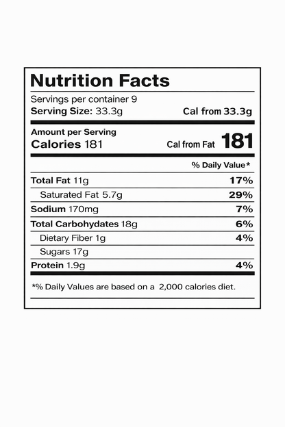 Milka MMMAX Almond Caramel Alpine Milk Chocolate Bar, 10 oz — nutrition facts label (9 servings per container; serving size 33.3 g; calories 181; total fat 11 g; saturated fat 5.7 g; sodium 170 mg; total carbohydrates 18 g; dietary fiber 1 g; sugars 17 g; protein 1.9 g) on a white background.