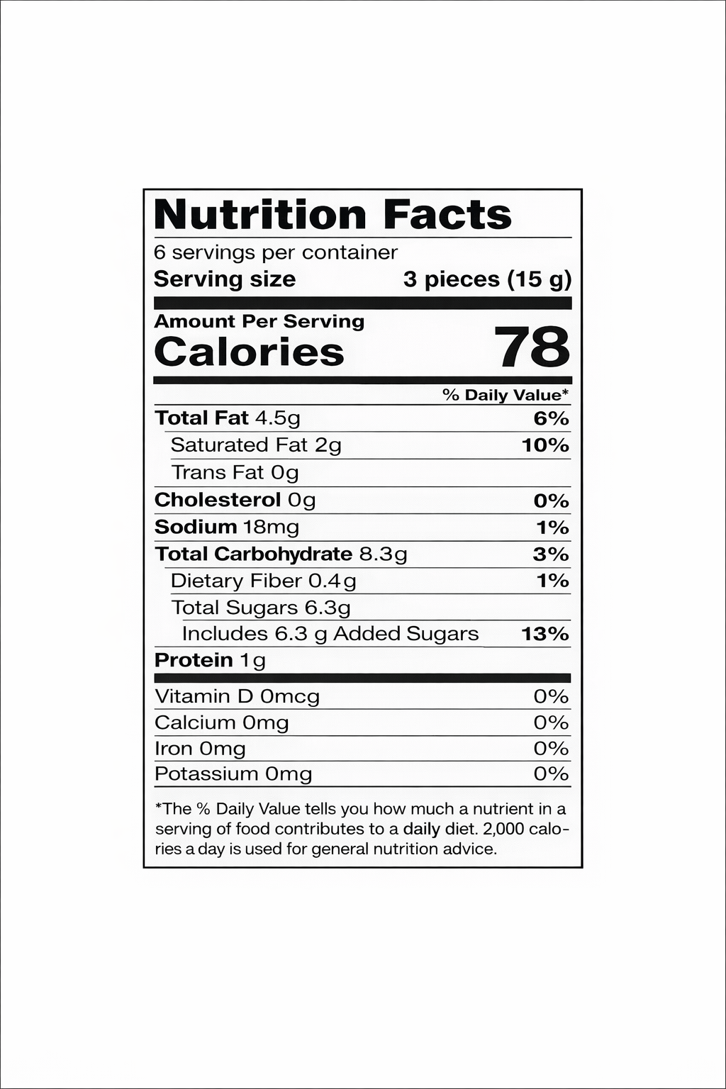 Millennium Fruits & Nuts milk chocolate bar, 3.17 oz — nutrition facts label (serving size 3 pieces / 15 g)