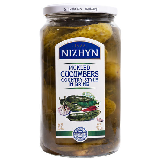 Nizhyn Pickled Cucumbers Country Style in Brine, 32.4oz