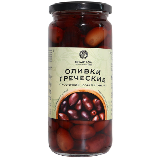 Olympiada Kalamata Greek Olives with Pits, 17.64oz