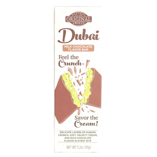 Original Natural Sweets Dubai Pistachio Milk Chocolate Flavor Bar, 3.2oz