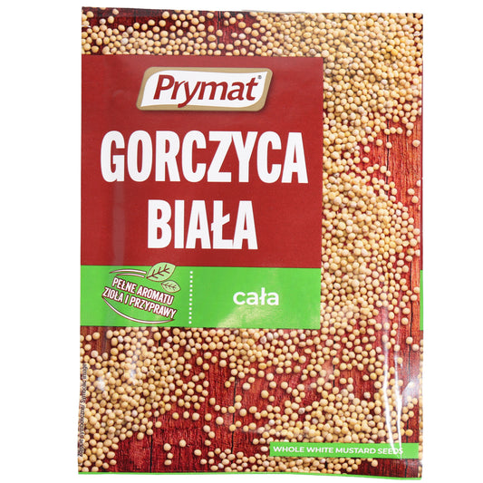Prymat Whole White Mustard Seeds, 1.06 oz (30 g) — whole white mustard seeds with a mild, slightly pungent flavor, commonly used for pickling, preserving, spice blends, marinades, curries, and homemade mustard. A versatile pantry spice that adds texture and depth to a variety of savory dishes. Packaged in a convenient Prymat spice packet.
