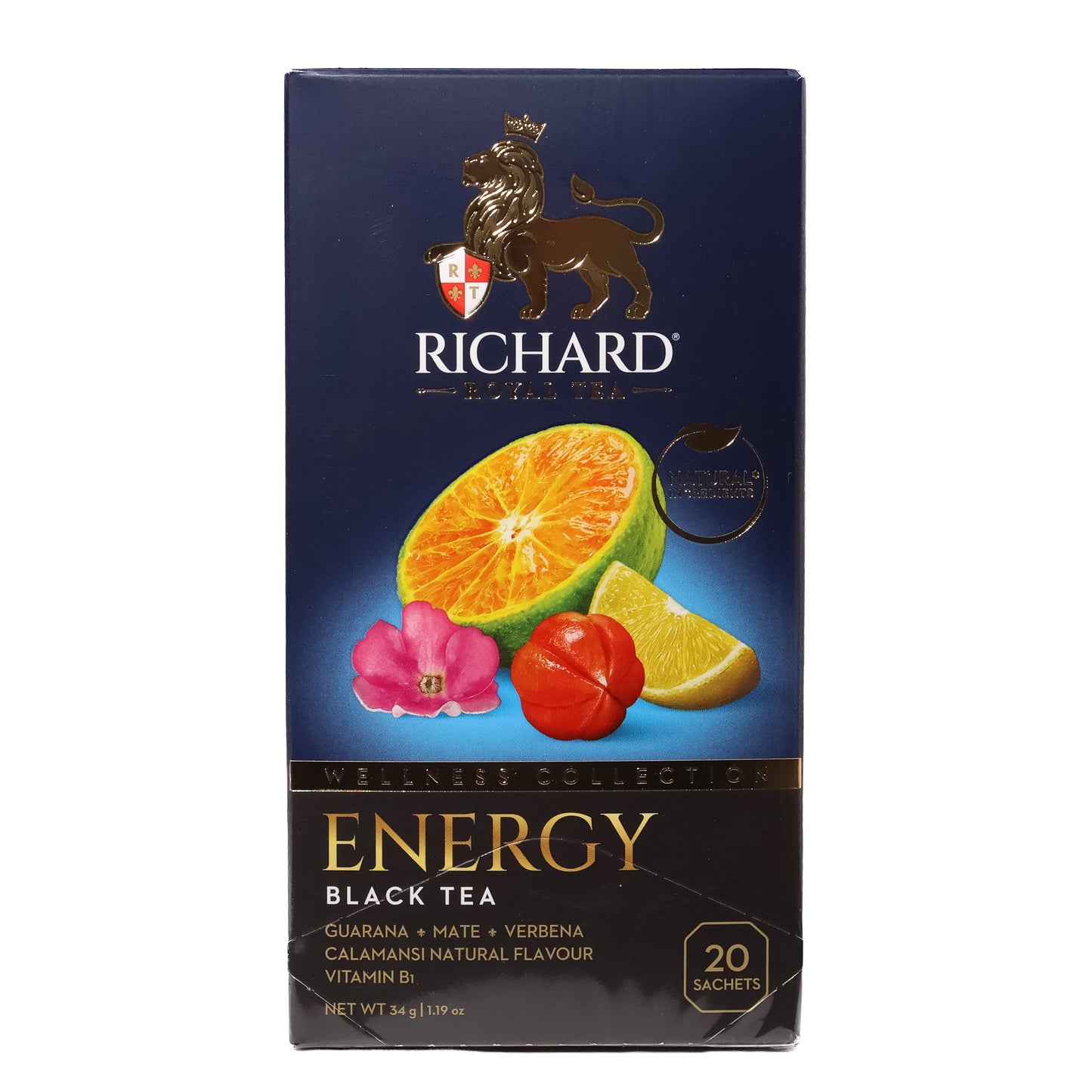 Richard Royal Tea Energy Black Tea with Guarana, Mate & Calamansi, 20 Tea Bags