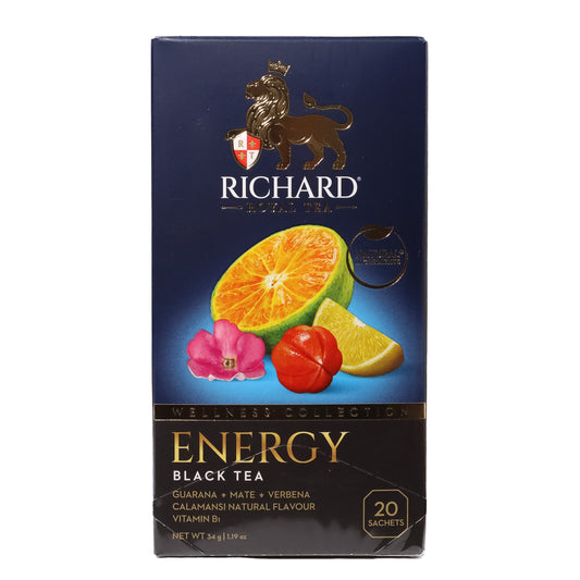 Richard Royal Tea Energy Black Tea with Guarana, Mate & Calamansi, 20 Tea Bags