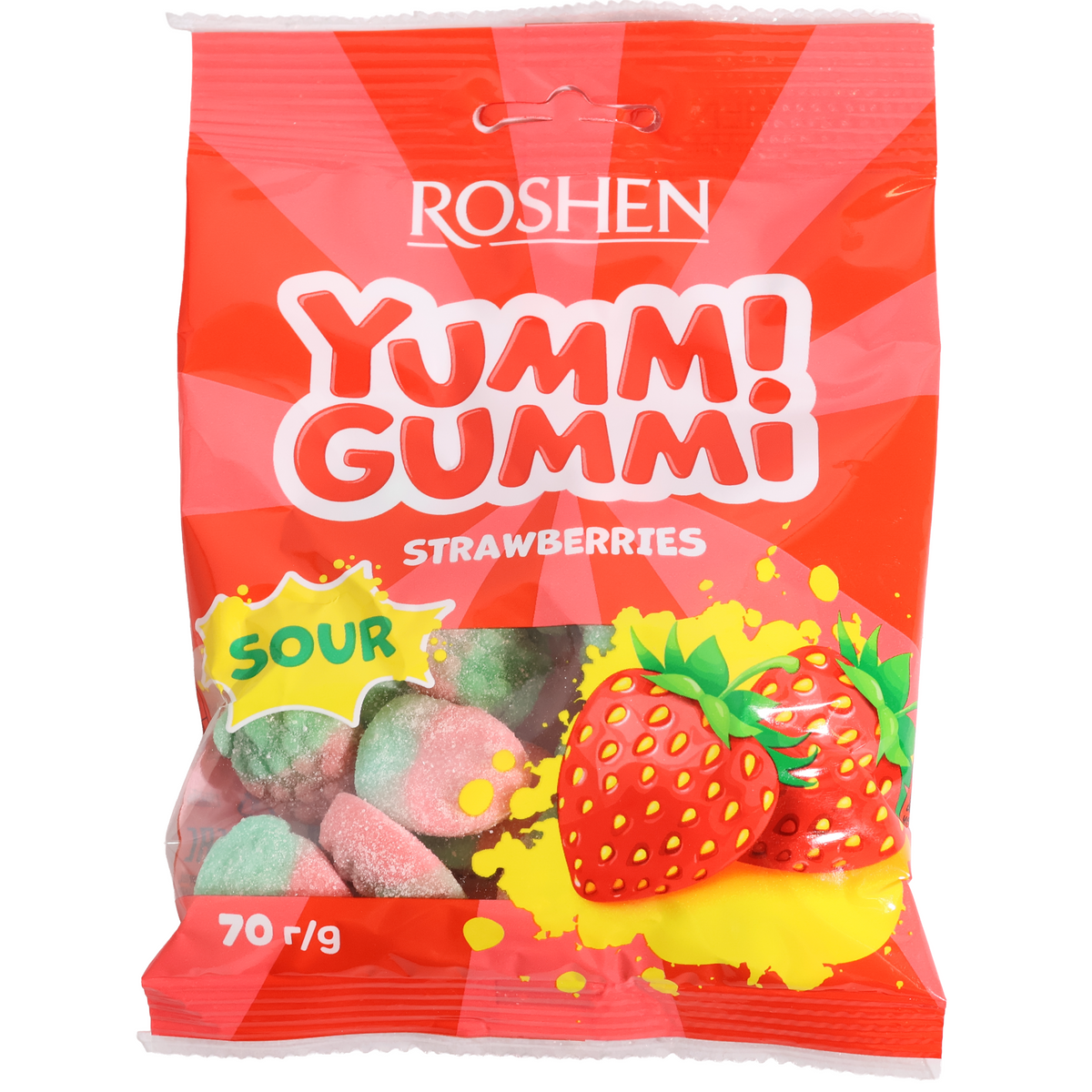 Roshen Yummi Gummi Sour Strawberries Gummy Candy, 2.47oz