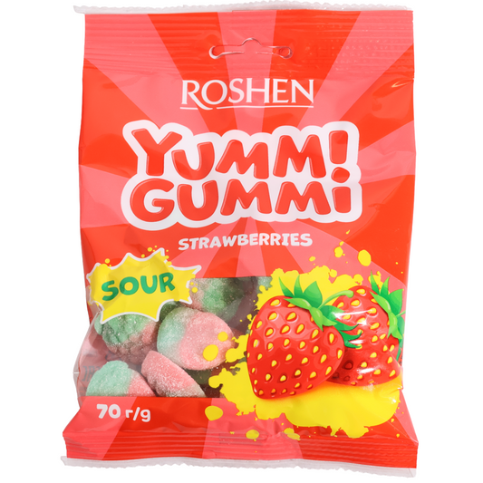 Roshen Yummi Gummi Sour Strawberries Gummy Candy, 2.47oz