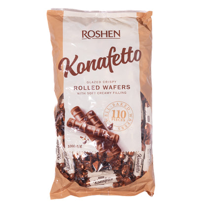 Roshen Konafetto Bianco Wafer Rolls in Chocolate Coating, 2.2 lb