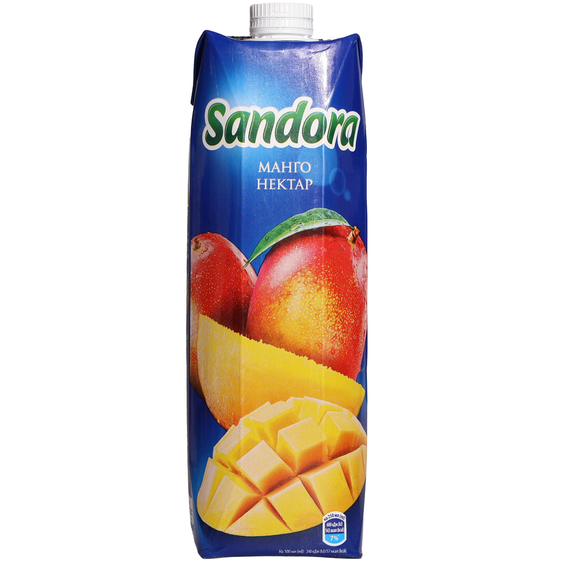 Sandora Mango Nectar, 32.12 fl oz (950 mL) — mango nectar beverage featuring ripe mango and sliced mango imagery on the front carton packaging.
