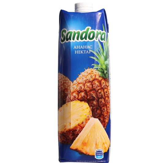 Sandora Pineapple Nectar, 32.12 fl oz (950 mL) — pineapple nectar beverage featuring whole pineapples and pineapple slices on the front carton.
